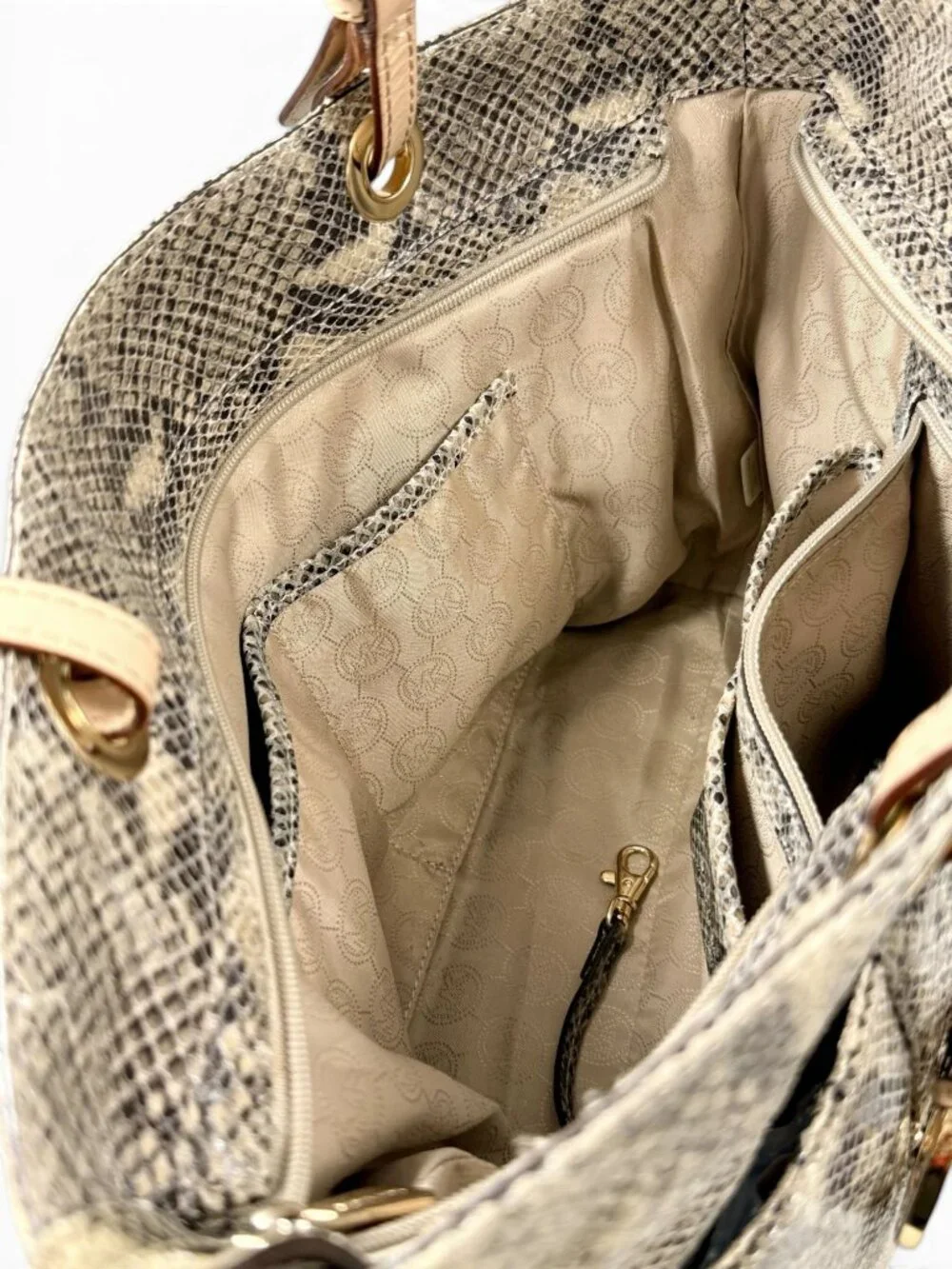 Michael Kors Jet Set Python Embossed Leather Tote Bag - Gray Taupe Neutral